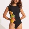 Summer Salt Cap Sleeve One Piece - Black -Seafolly Sales Store 10710 716 Black 3