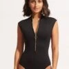 Seafolly Collective Zip Front One Piece - Black 1 Seafolly Collective Zip Front One Piece - Black -Seafolly Sales Store 10987 942 Black 2