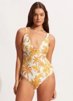 Castaway V Neck One Piece - Tuscan Sunset