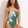 Fleur De Bloom One Shoulder One Piece - Evergreen -Seafolly Sales Store 11014 983 Evergreen 1