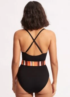 Sun Stripe One Piece With Belt - Black -Seafolly Sales Store 11028 947 Black 4