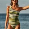 Sun Stripe One Shoulder One Piece - Avocado -Seafolly Sales Store 11054 947 Avocado 1