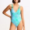 Sea Skin V Neck One Piece - Vivid Green -Seafolly Sales Store 11061 064 VividGreen 3