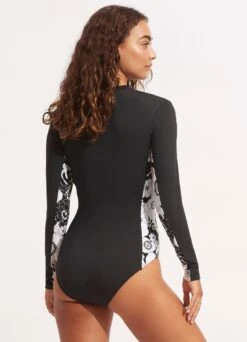 Summer Of Love Zip Front Surfsuit - Black 9 Summer Of Love Zip Front Surfsuit - Black -Seafolly Sales Store 11068 928 Black 4