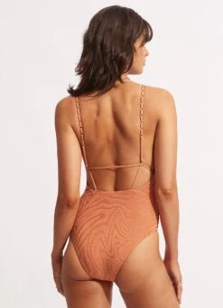 Second Wave V Neck One Piece - Copper Tan -Seafolly Sales Store 11071 968 Copper 20Tan 6