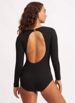 Second Wave V Neck Long Sleeve Surfsuit - Black -Seafolly Sales Store 11074 968 Black 4