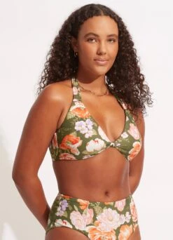 Paradise Garden Tab Front Halter Bra - Avocado -Seafolly Sales Store 31400 960 Avocado 3