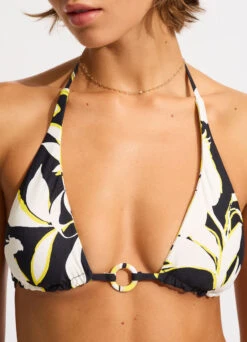 Birds Of Paradise Reversible Longline Slide Triangle Bikini Top - Black -Seafolly Sales Store 31412 103 Black 7