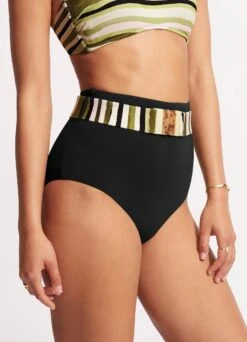 Sun Stripe High Waisted Pant With Belt - Avocado -Seafolly Sales Store 40686 947 Avocado 4