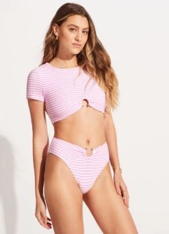 Sorrento Stripe High Waisted Bikini Bottom - Parfait Pink -Seafolly Sales Store 40720 027 ParfaitPnk 5
