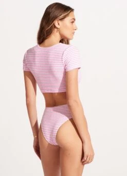 Sorrento Stripe High Waisted Bikini Bottom - Parfait Pink -Seafolly Sales Store 40720 027 ParfaitPnk 6