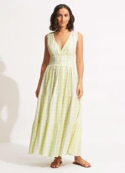 Textured Gingham Maxi Dress - Wild Lime -Seafolly Sales Store 54678 DR Wild 20Lime 3