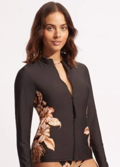 Castaway Long Sleeve Sunvest - Black -Seafolly Sales Store 60203 980 Black 3